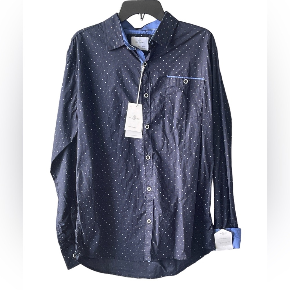 Craft + Flow Men’s Casual Button Down Long Sleeve Shirt Sz L Navy Blue N…